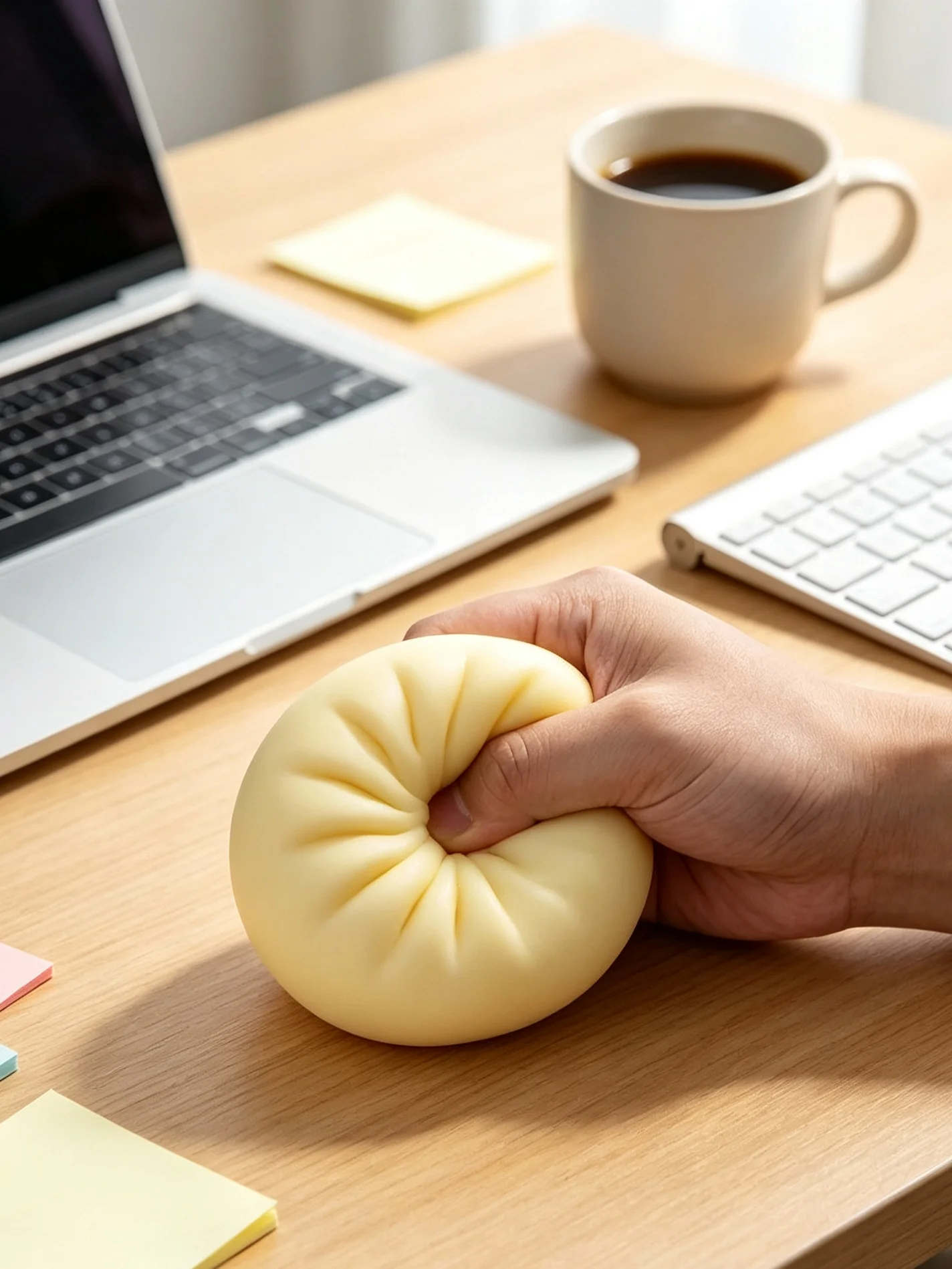 Slow Rebound Stress Relief Bun, Squeeze and Knead Toy for Anxiety and Relaxation, Soft Cute Emotional Support Squishy for Kids and Adults (Light Yellow)