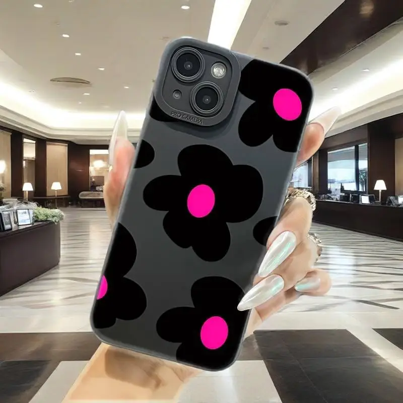 

Flower Black Printed Phone Case for IPhone 16E 14 Plus Case for IPhone 13 Pro Max 16 15 12 Mini XR XS X 7 8Plus SE2 Soft Cover