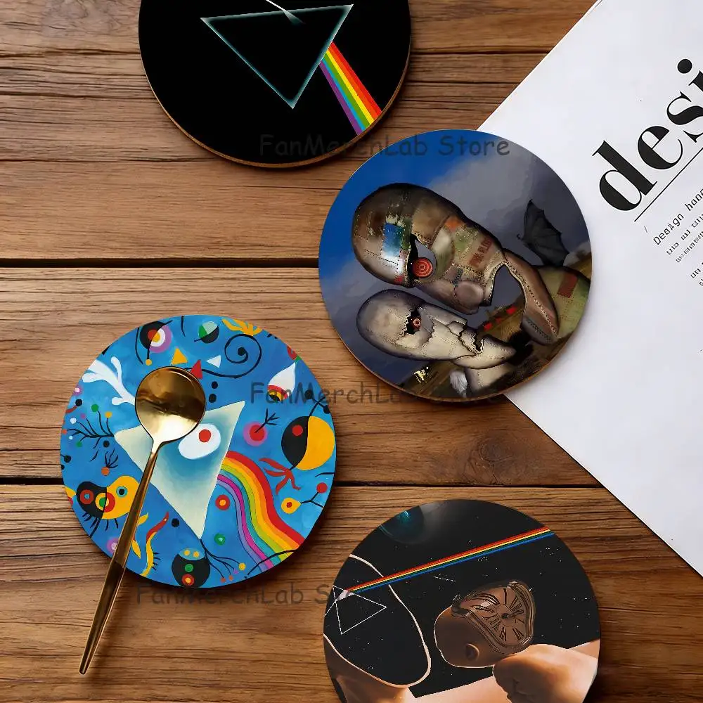 

P-Pink F-Floyd Dark Side of the Moon 2D Pattern round Wooden Coaster Decorative Coffee Cup for Use in Coffee Shops Bar Wine Beer