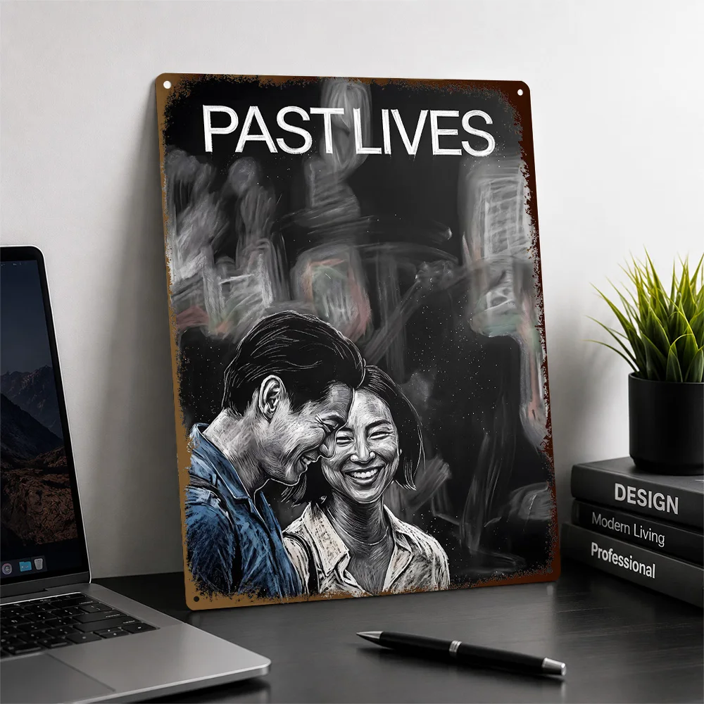 Past Lives Smiling Couple Textured Poster Personalized Aluminum Metal Sign Award Film Style Wall Art Made To Suit Home Theater