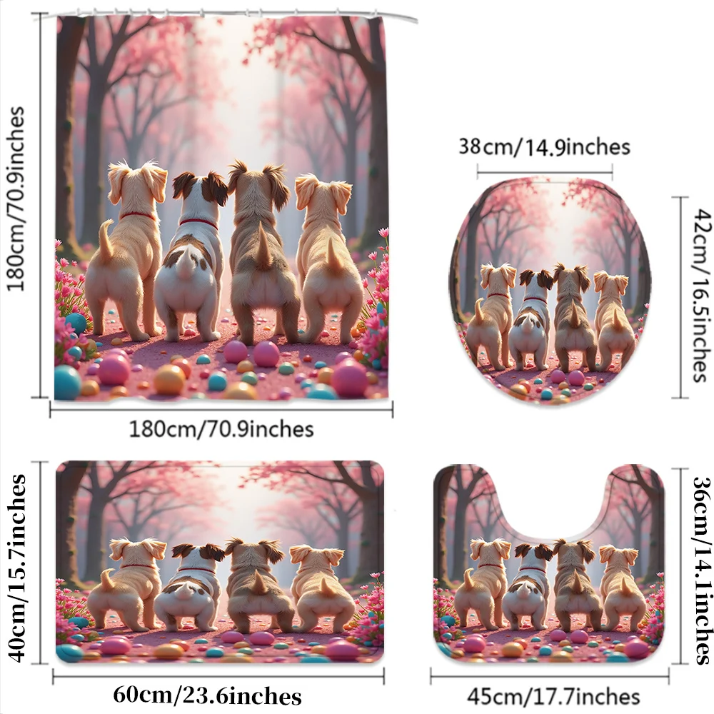 Waterproof Dog Puppy Shower Curtain Floral Bath Liner Pet Decor Polyester Cherry Blossom Spring Bathroom Wallpaper Accessories C