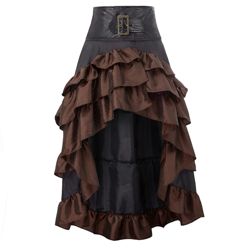 Vintage Women Pirate Skirts Ruffled Trim Gothic Irregular Corset Matching Skirts Steampunk Medieval Showgirl Party Dress