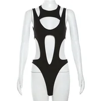 Mall Gothic Hollow Out Sexy Bodysuits Techwear Fashion Y2k Patchwork Tops Women Grunge Backless High Cut Slim Bodysuit - Image 5