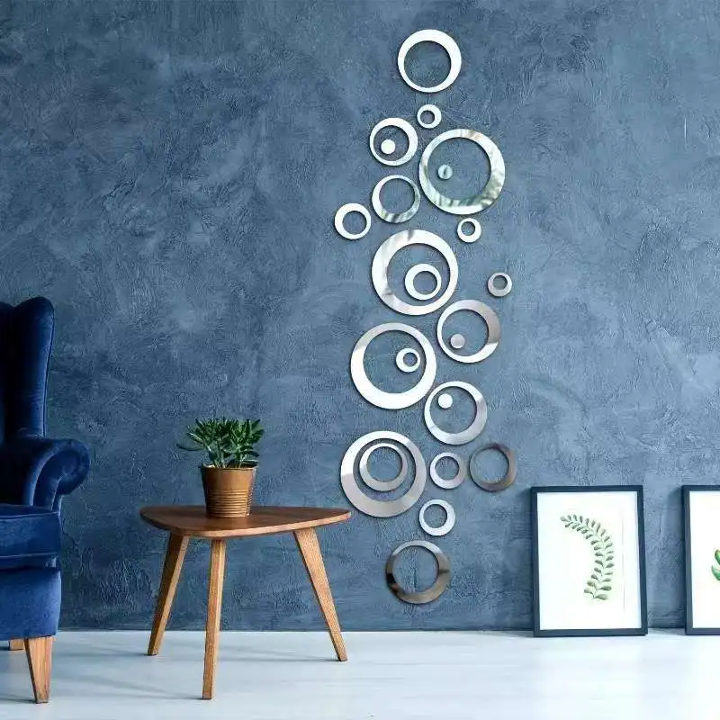 24pcs Circular Mirror Wall Stickers Self-Adhesive Acrylic Decals for DIY Office Living Room Bedroom Decor Art Mirror Wallpaper