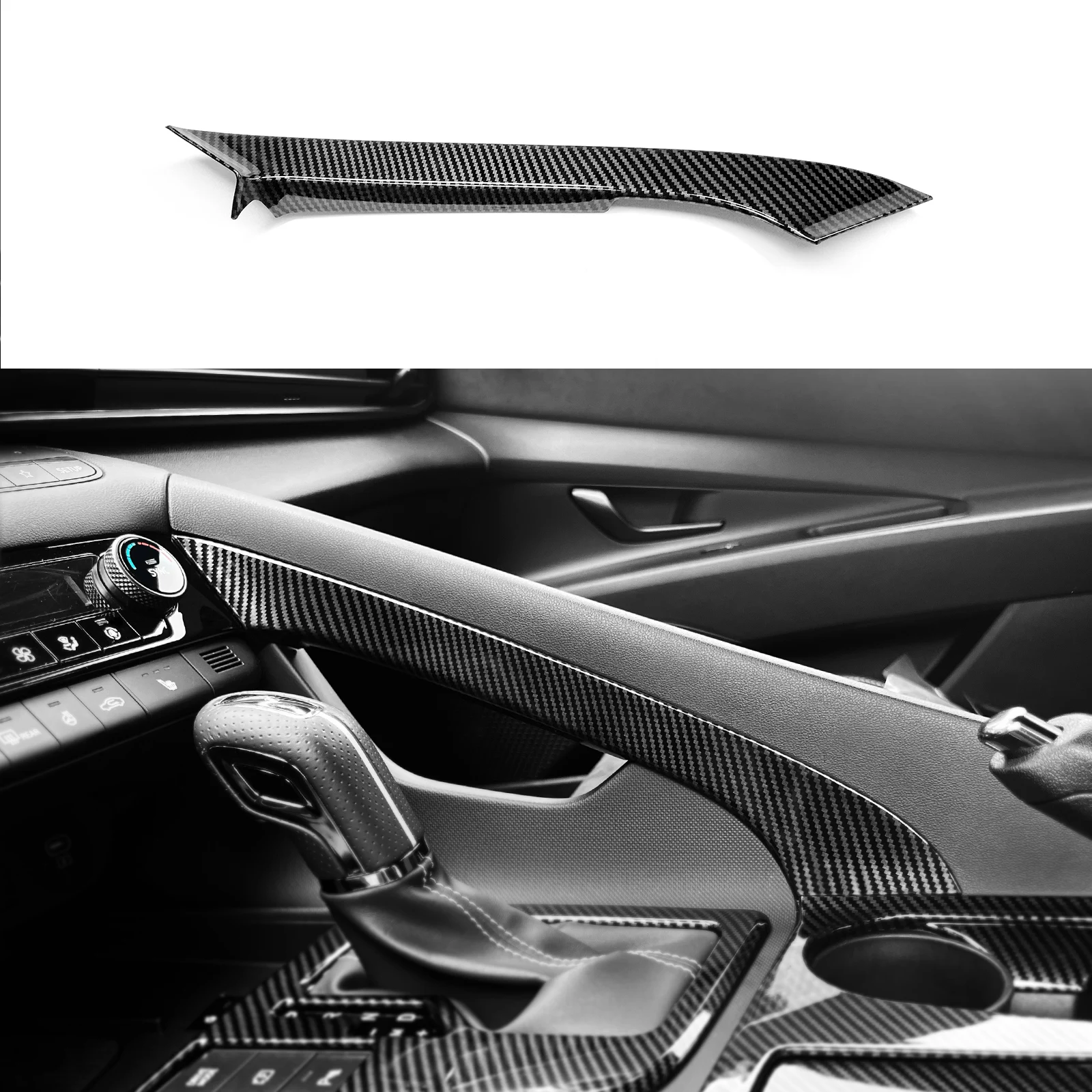LHD Carbon Fiber Style Center Console Button Water Cup Handbrake Gear Shift Interior Cover Trim For Hyundai Elantra CN7-N Line