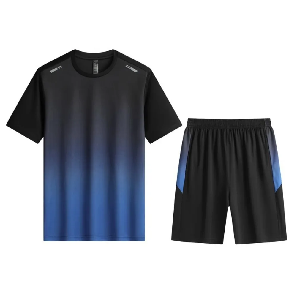 

Gradient Color Short Sleeve T-shirt Shorts Breathable Patchwork Summer Sport Sets Male Clothings Sportswear