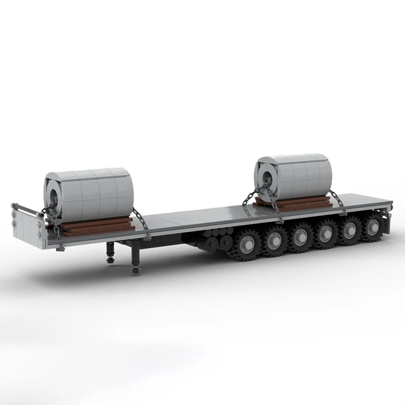 City Car Model MOC Building Bricks Flatbed Trailer With Steel Coils Modular Technology Gifts Holiday Assemble Children Toys Suit