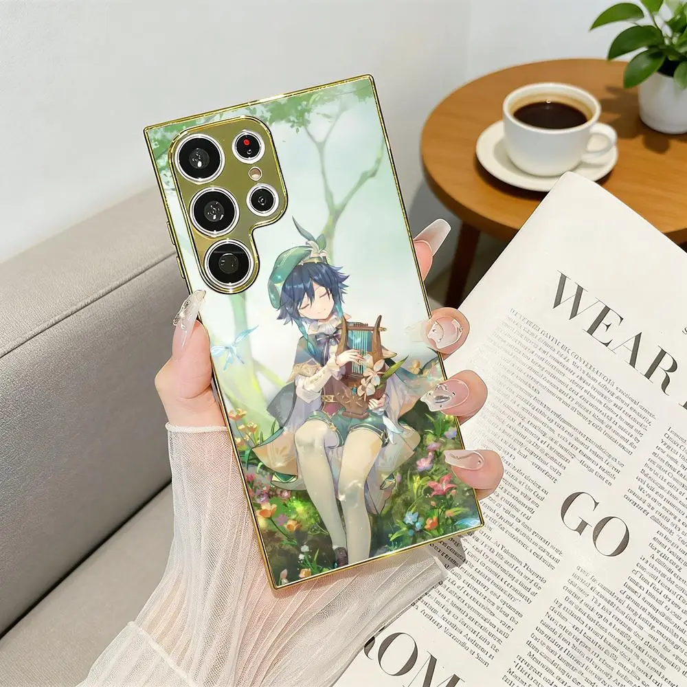 Venti G-Genshin Impact Phone Case Luxury Electroplated Metal Frame Case For Samsung Galaxy S25 S24 S23 Ultra