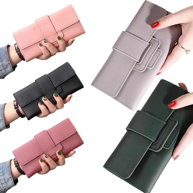 Triple Fold Women Wallet Cardholder Coin Purses Clutch Phone Credit Card Holder Ladies Large Capacity Leather Bag With Zipper