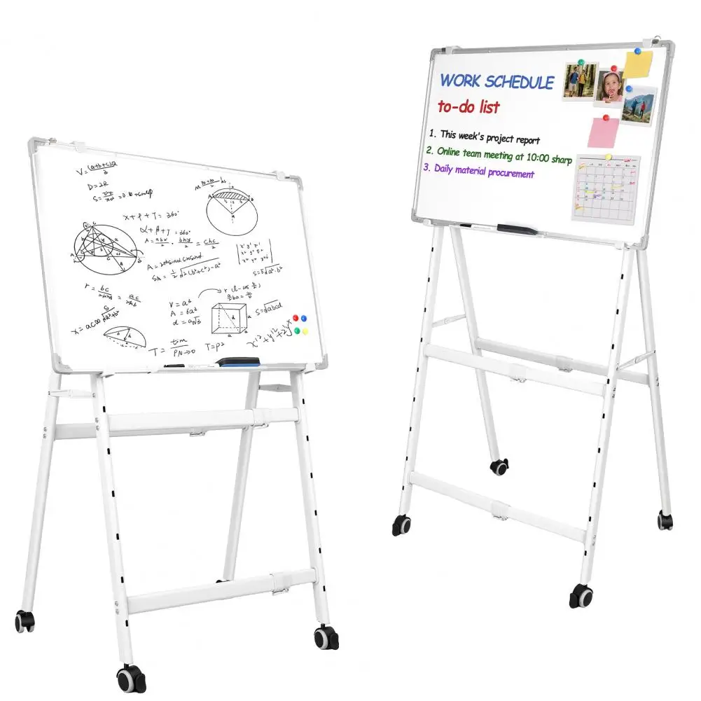 Height Adjustable A-Frame Easel Stand Double-Sided Magnetic Whiteboard with Wheels Foldable Dry Erase Board for Office Classroom
