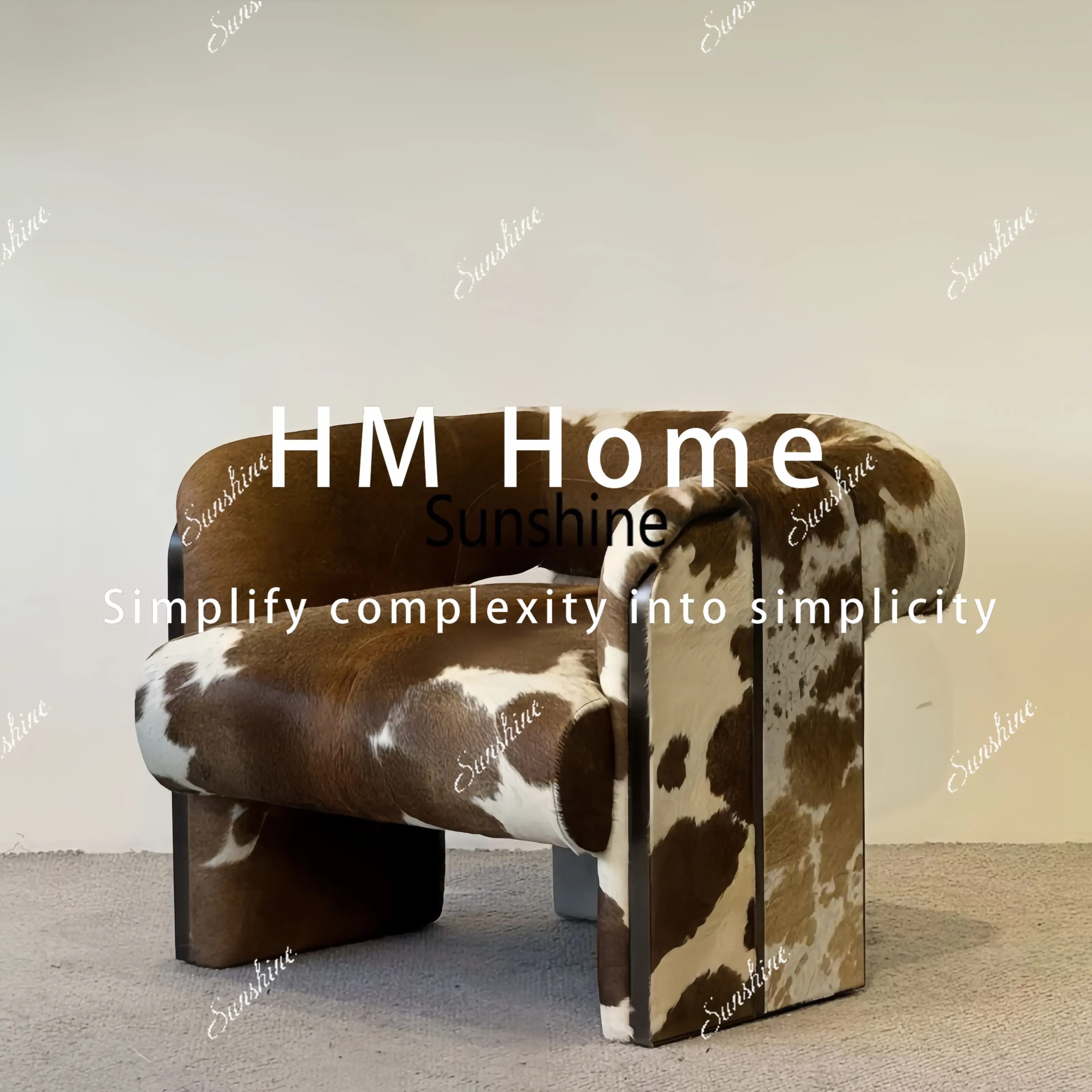 Medieval Italian minimalist cow pattern design, sofa chair single home living room modern light luxuryTJ