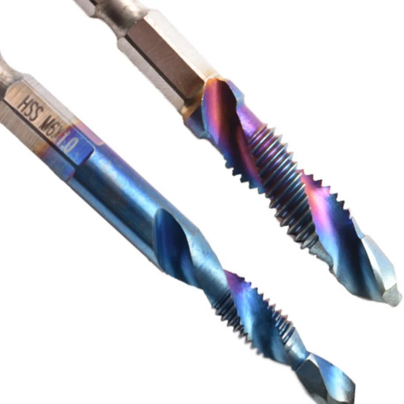 conjunto-de-6-brocas-e-machos-de-rosca-em-aco-rapido-azul-haste-hexagonal-com-flauta-espiral--ferramenta-integrada-de-perfuracao-e-rosqueamento