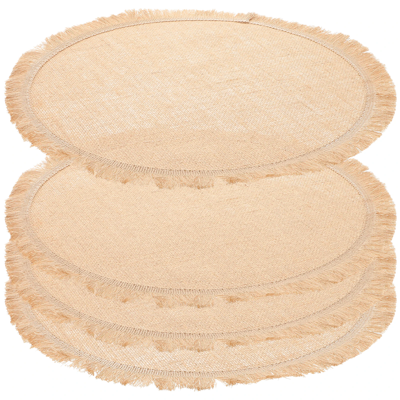 

8pcs Placemats Table Cloth Round 37cm Beige Jute Woven Lace Trim Coffee Bar Party Mat Small Tablecloth Cutlery Mats