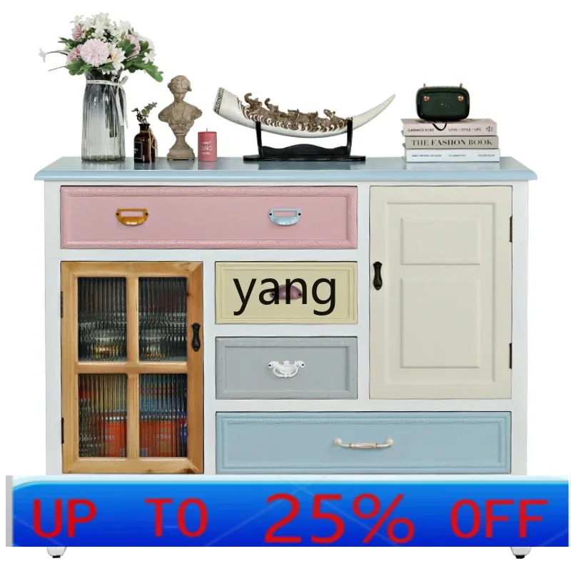 LMM Mediterranean living room chest storage solid wood storage cabinet