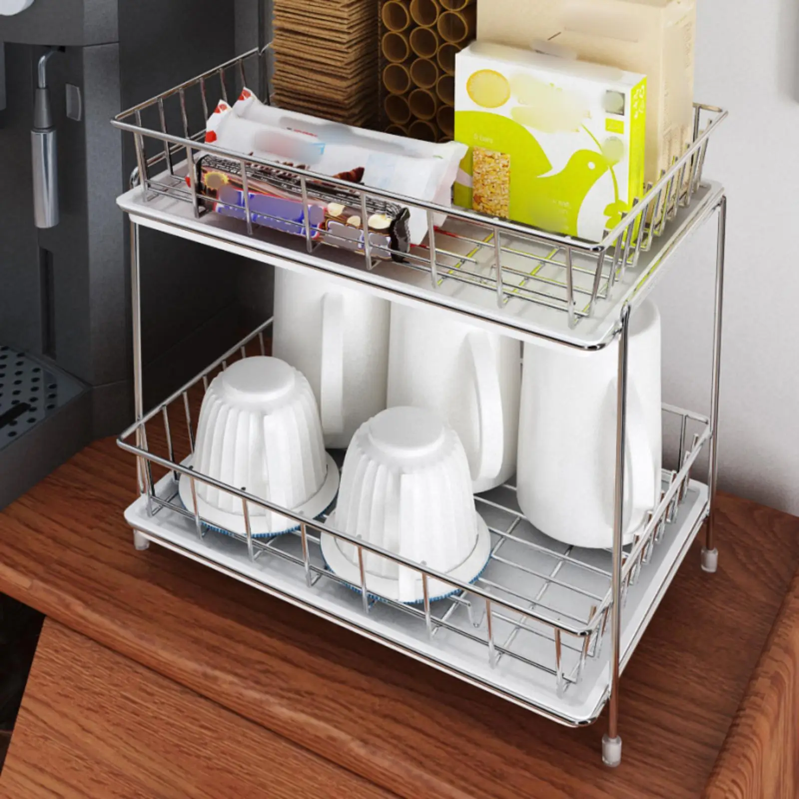 

Kitchen Drying Rack 2 Tier Kitchen Gadget Saving Space Drain Cup Holder with Tray Dish Drying Rack for Office Countertop Bar