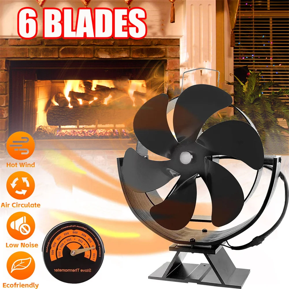 

6 Blades Heat Powered Stove Fan 360 Rotating Fireplace Fan Log Wood Burner Eco-fan Quiet Efficient Heat Distribution Stove Fan