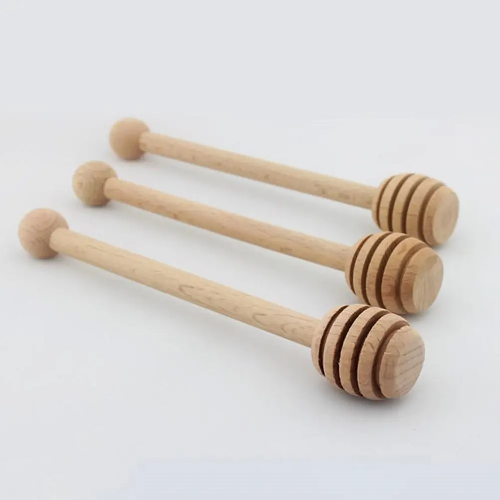 2Pcs Food Grade Wooden Honey Dipper Sticks with Deep Grooved Design for Easy Drizzling Stirring Syrup Chocolate Caramel Molasses