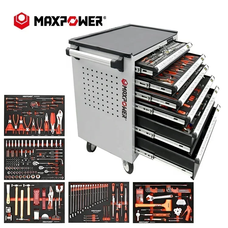 MAXPOWER 249pcs Automotive Tools 5 Drawers Roller Cabinet with Tools