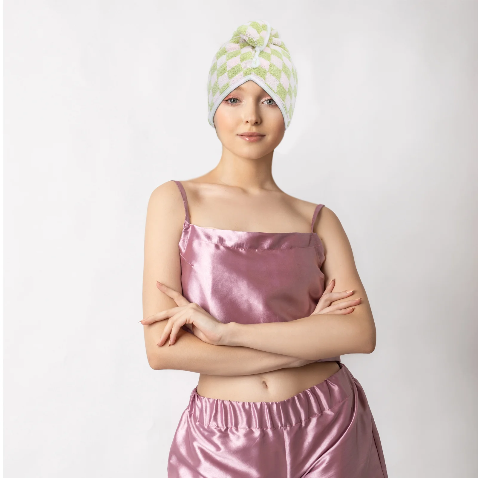 2 Buah Penutup Rambut Kotak-kotak Cepat Kering Penyerap Air Handuk Turban Bulu Karang untuk Wanita Handuk Bulu