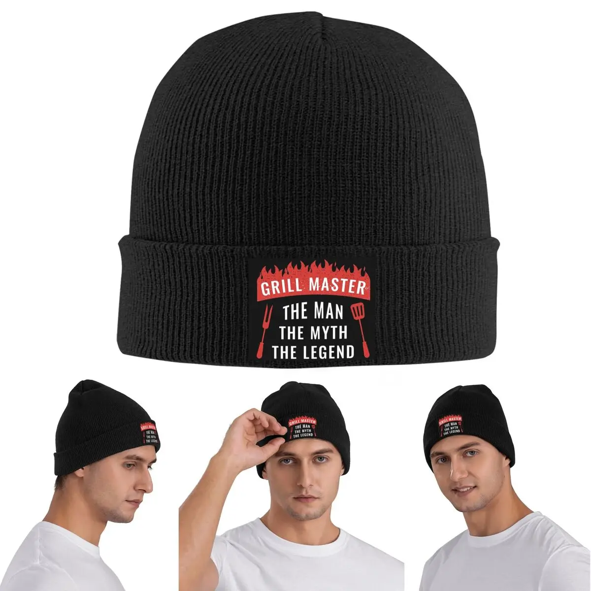 Dad The Man The Myth Grill Master Legend Warm Knitted Cap Winter Knit Bonnet Hat Skullies Beanies Hip Hop Caps for Unisex