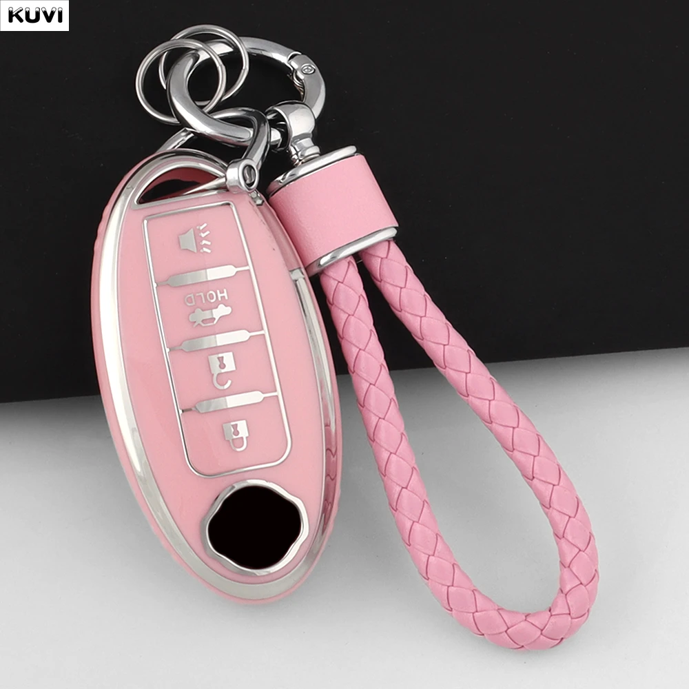 4-Tasten-Autoschlüsselhülle aus TPU für Damen, passend für Infiniti, Nissan Altima, Maxima, Murano, Rogue, Sentra, 370z, Schlüsselanhänger-Zubehör