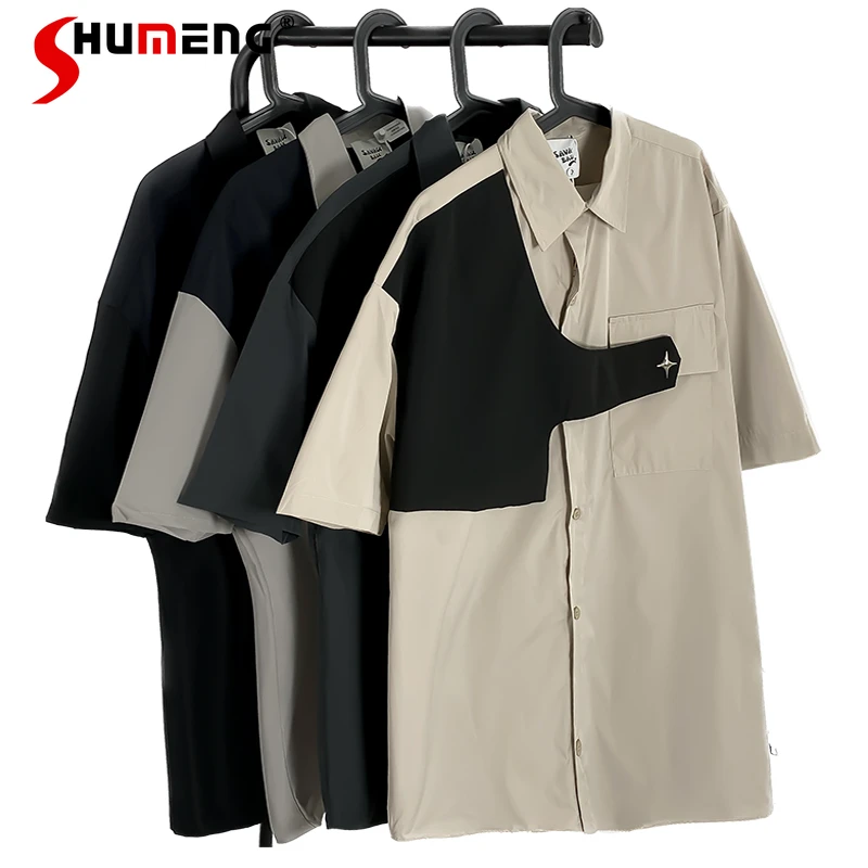 

Блузка в американском стиле для мужчин и женщин, рубашка с коротким рукавом в стиле ретро, модная дизайнерская Свободная рубашка для пар, лето 2024