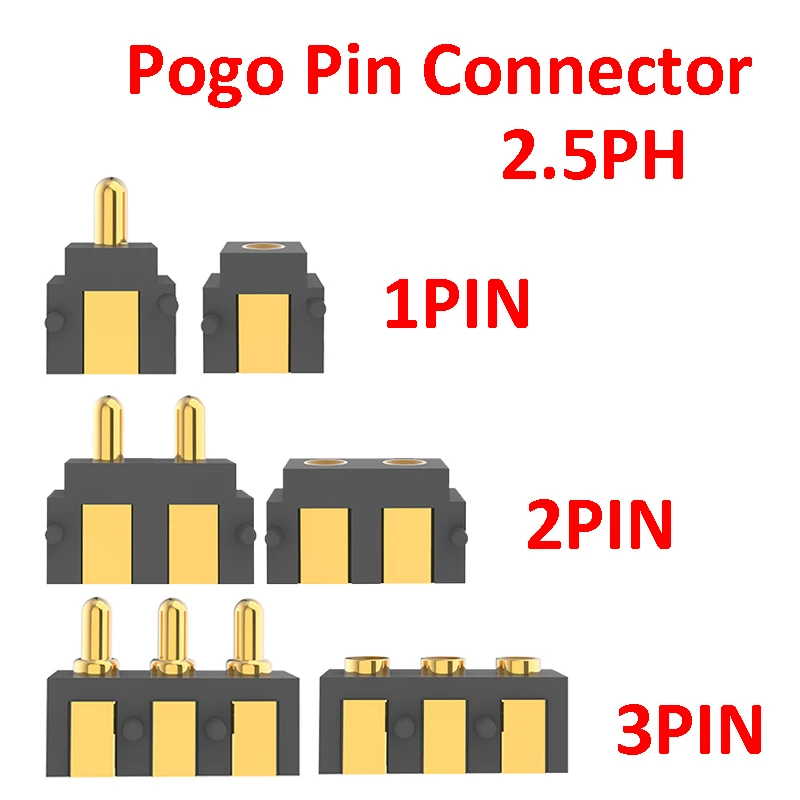 1PCS Pogo Pin Connector 2.5 MM Pitch Horizontal SMD Surface Mount 1/2/3 Pole Strip Spring-Loaded Male Female Target Pad