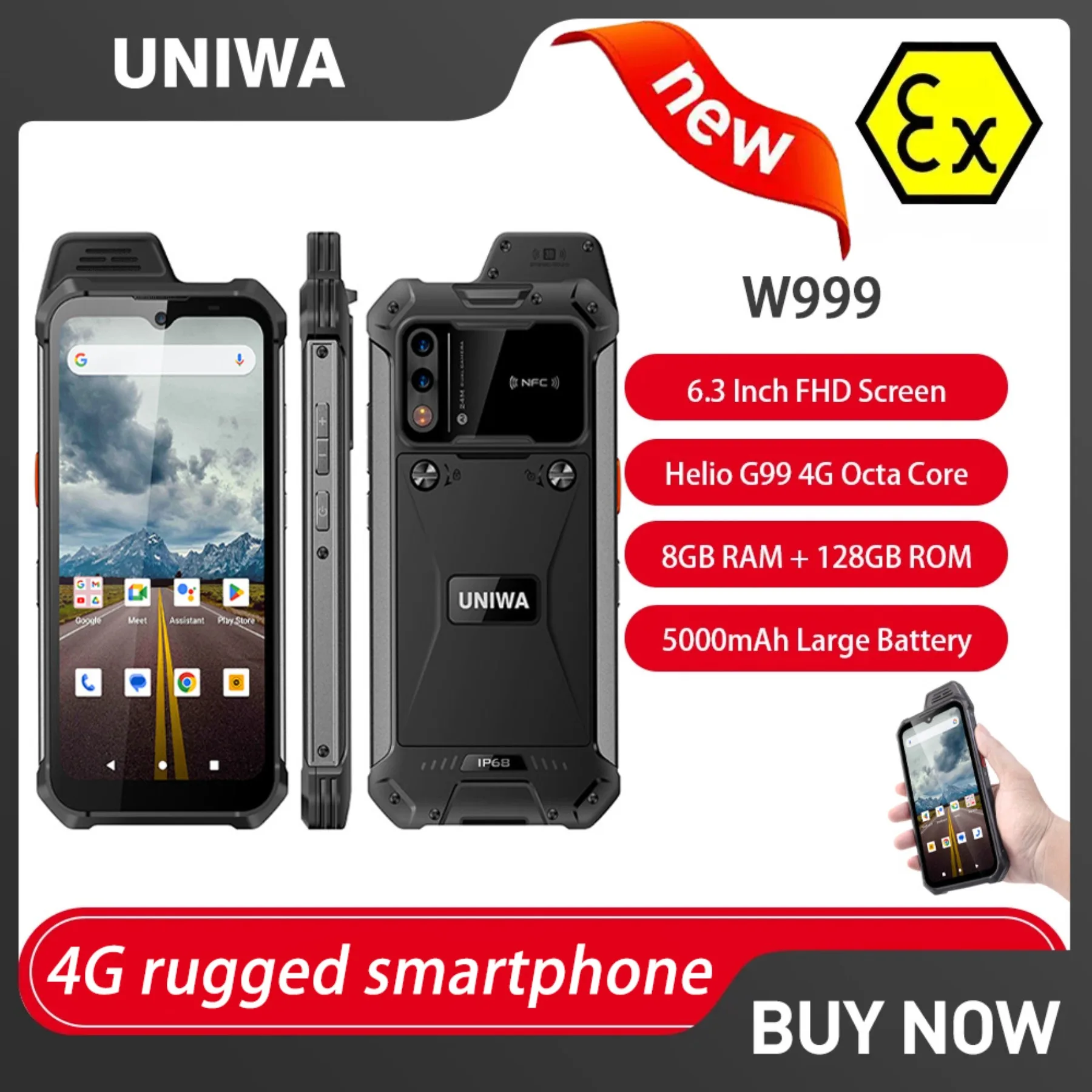 UNIWA W999 ATEX Explosion-proof Smartphones Rugged IP68 6.39