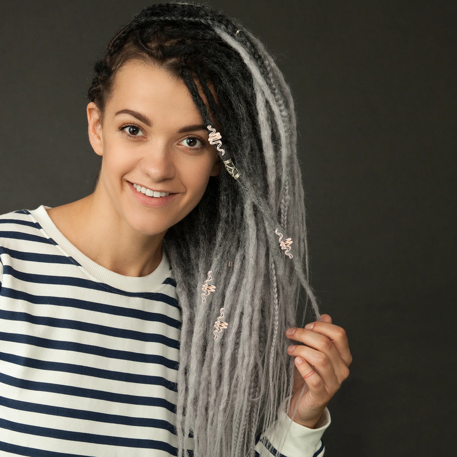 10 個ユニークなスパイラルヘアコイルヘビ形ドレッドヘアビーズ三つ編みアクセサリーパンクスタイル女の子女性編組ヘアクリップ