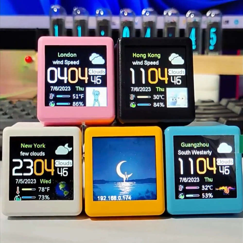 MINI Size Smart WIFI Weather Station Clock for Gaming Desktop Decoration. DIY Cute GIF Animations and Electronic Album function