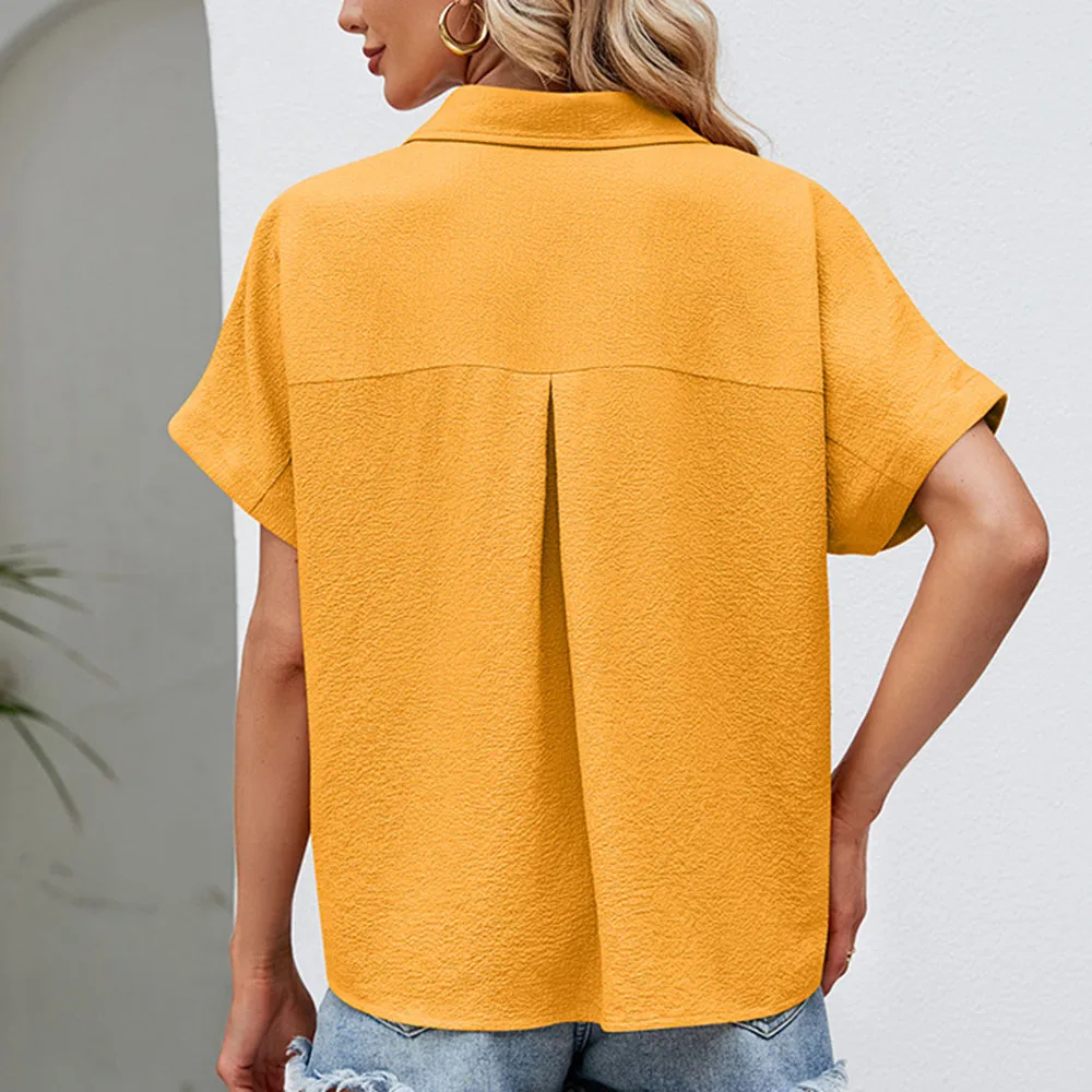 Fashionable elegant casual loose fitting women's shirt summer V-neck T-shirt popular solid color cotton linen breathable top