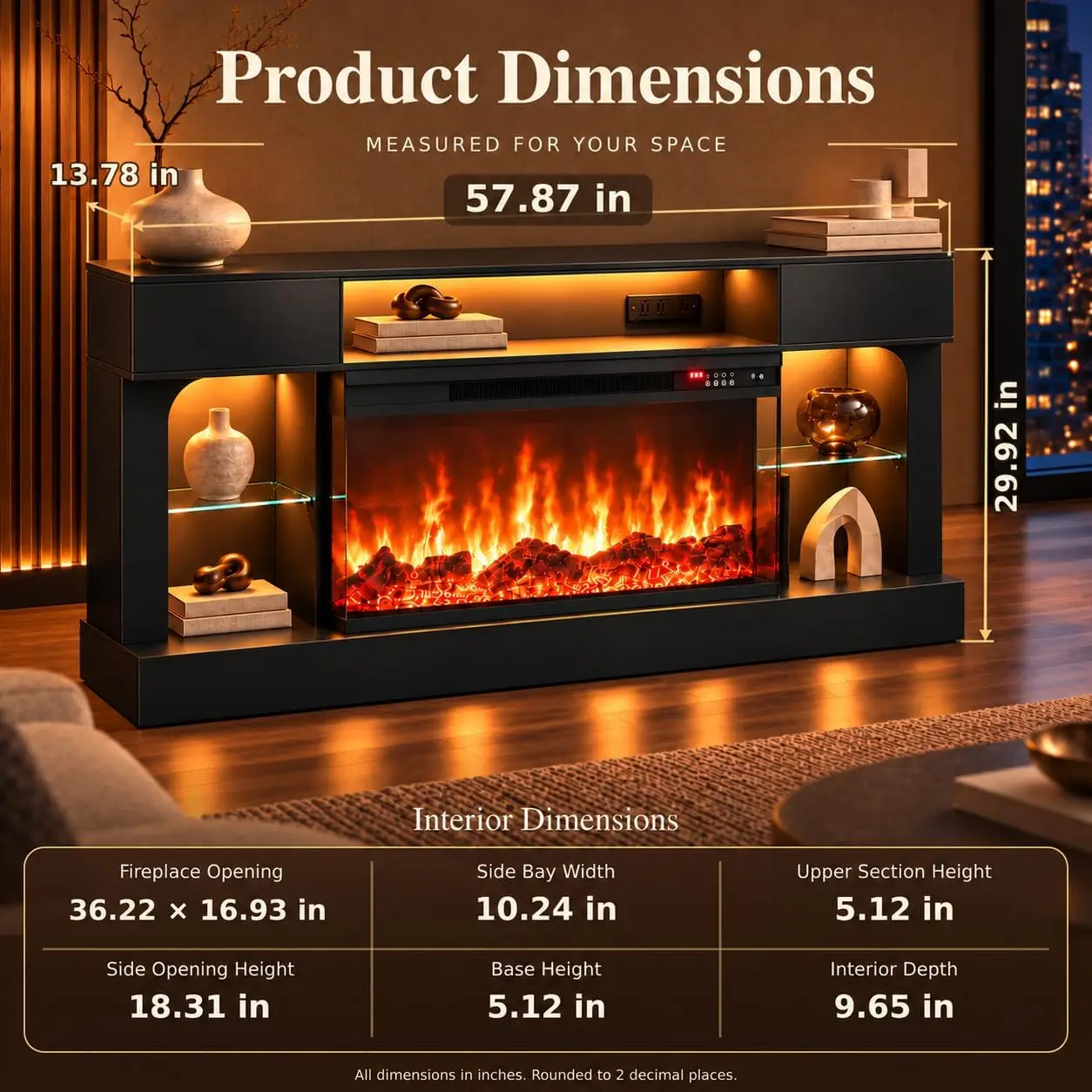 58 Inch Electric Fireplace TV Stand, Modern Entertainment Center with Fireplace, Storage Cabinets
