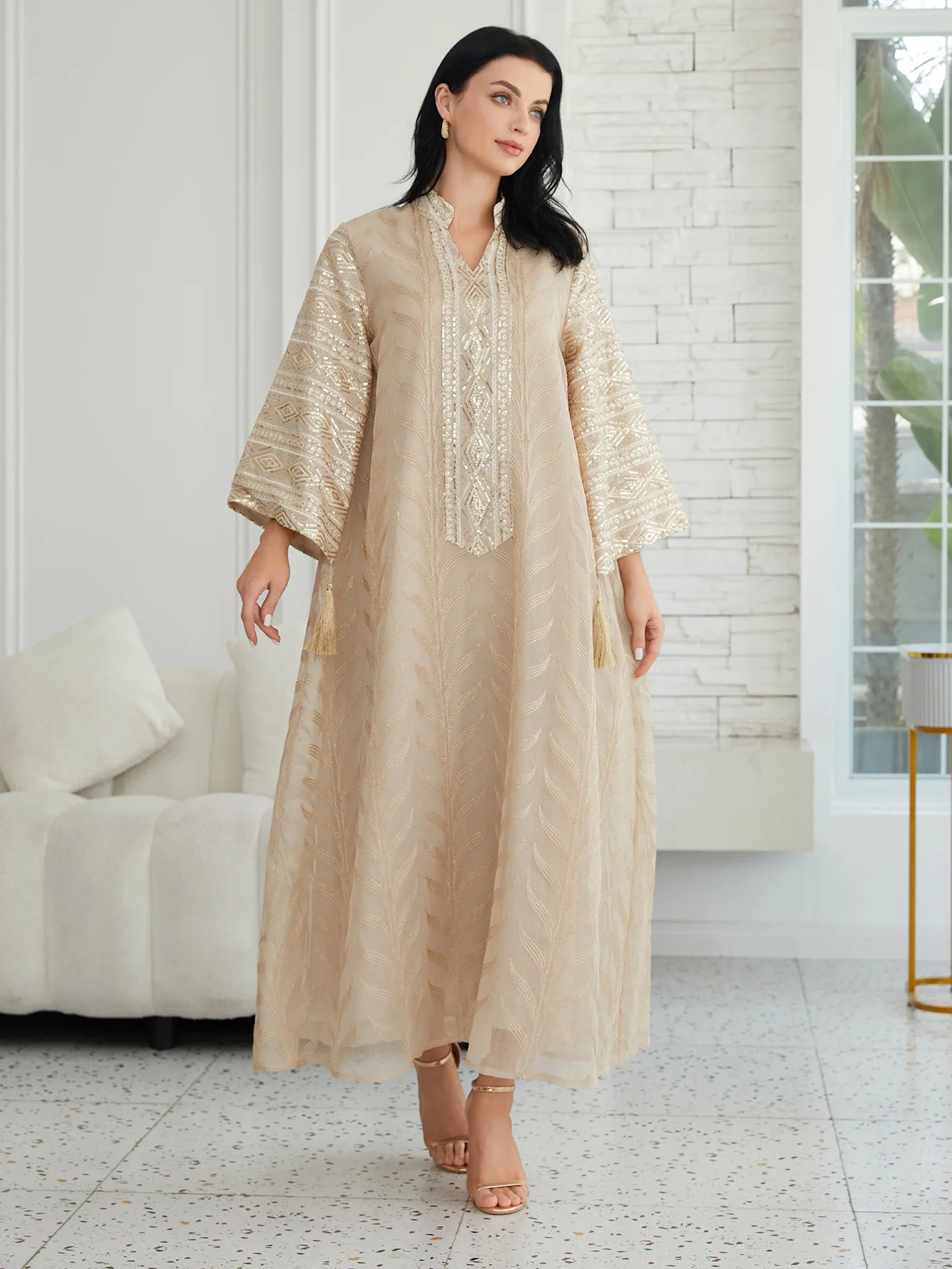 

Eid Abaya Women Dress Sequin Embroidery Dubai Vestidos Largos Long Dresses Muslim Kaftan Arab Robe Party Caftan Jalabiya Ramadan