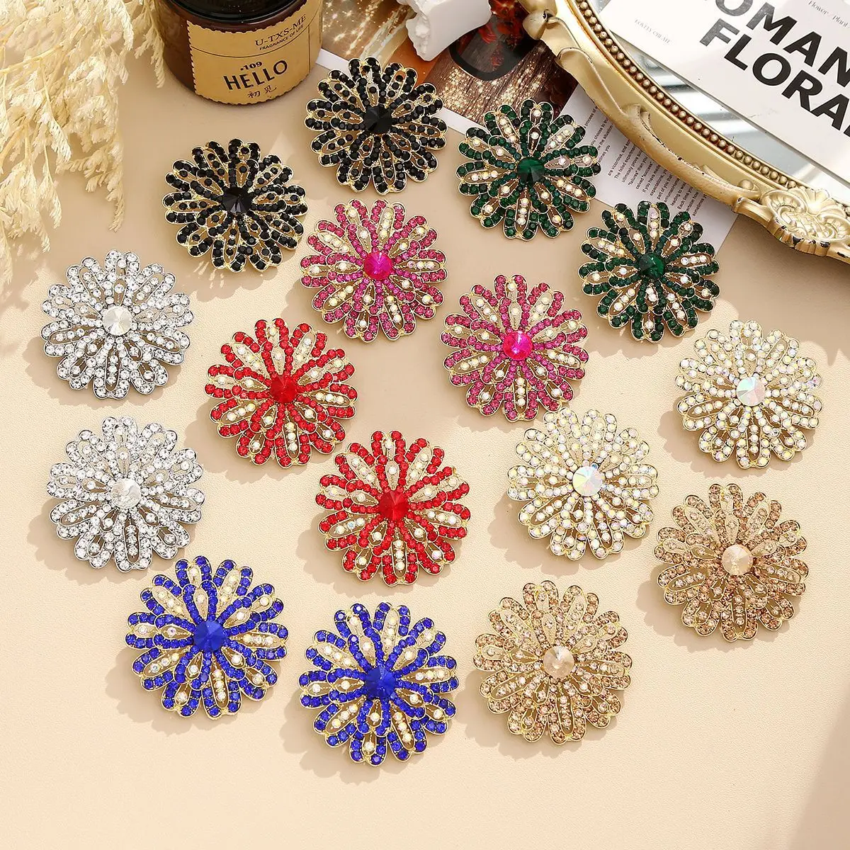 atmosphere flash full of diamond flower earrings, alloy hot-selling women's new elegant temperament earrings