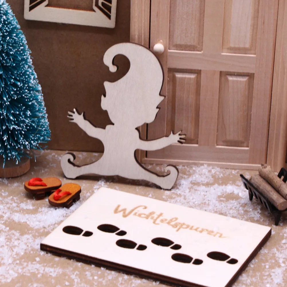 Miniature Wooden Elf Gnome Footprint Stencil Christmas Scene Props Craft Accessory for Bjd Dollhouses Holiday Decoration Winter