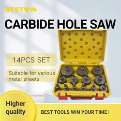 BESTWiN 14PCS  TCT Hole Saw Cutter  Hole Saw Set Carbide Tip For Stainless Steel Iron Plate Metalworking Drilling Crown 19-75mm