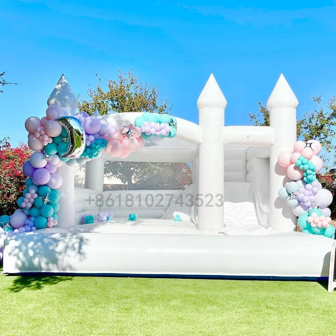 

Fast Delivery White Bounce House Big White Castle Mini Combo With Slide for Kids Adults Parties