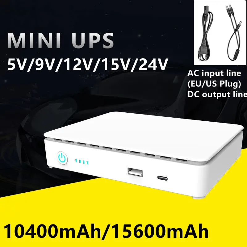 Imagem -02 - Mini dc Ups Backup Power Bank com Bateria de Lítio Usb Tipo-c Poe Fonte de Alimentação para Router 10400mah 15600mah 5v 9v 12v