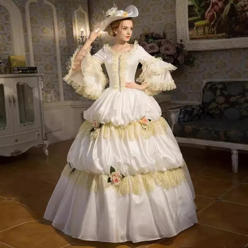 ศาลยุโรปเครื่องแต่งกายแสดง Queen สีขาวชุดกิจกรรมรัสเซียเค้กกระโปรงแต่งหน้า Travel เครื่องแต่งกาย Vestidos De Noche De Lujo De Fiesta
