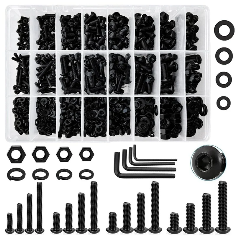 

1120 Pcs Metric Screw Assortment Bolts And Nuts Kit Metric Bolt Assortment M3/M4/M5/M6 Grade 10.9 Alloy Steel