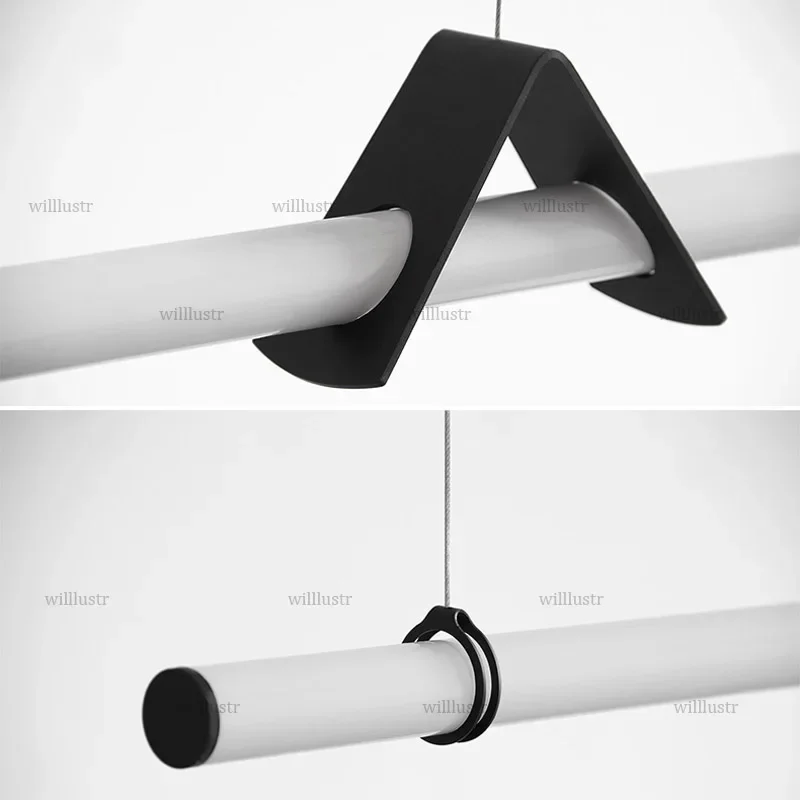 LED Acrylic Tube Pendant Lamp Iron Suspension Light for Cafe Bar Office Meeting Dinning Room Ceiling Chandelier Hanging Lighting