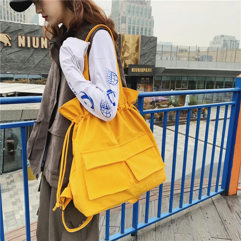 Nylon lightweight women's shoulder bag large capacity drawstring mouth waterproof crossbody bag backpack