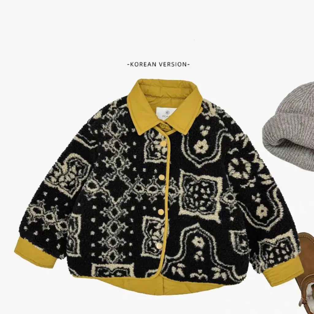 

2026 Autumn Winter New Children's Boys and Girls Loose Versatile Casual Color-Block Fake Two-Piece Cotton Jacket