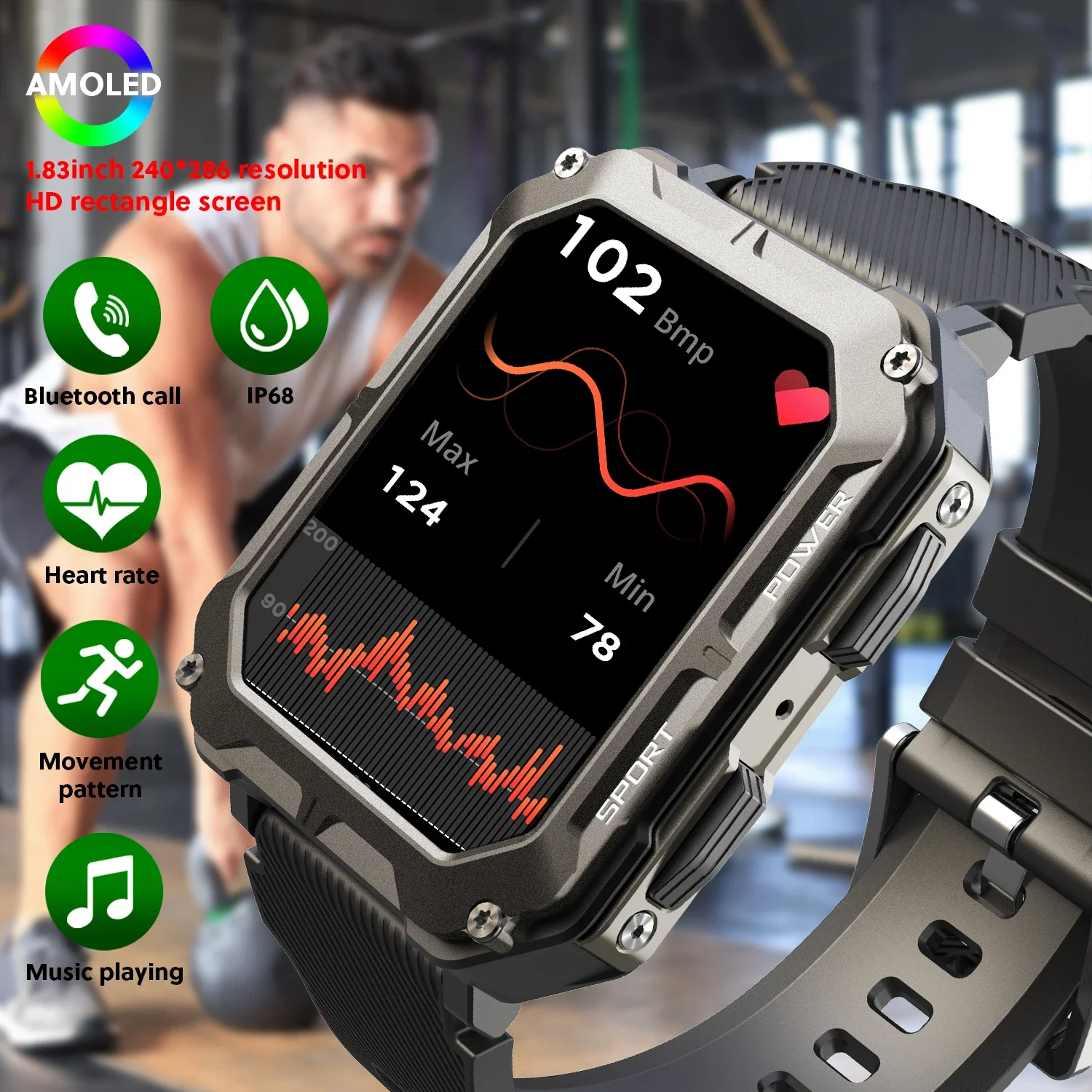 

New Smart Watch C20 PRO 1.83 Inch Men Music BT Call Outdoor Sports Fitness Tracker Heart Rate Blood Pressure Outdoor Smartwatch