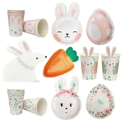 Glücklich Ostern Dekoration Bunny Kaninchen Karotte Ostern Eier Papier Platten Kinder 1 2 3 Geburtstag Dekoration Ostern Party Favors Supplies