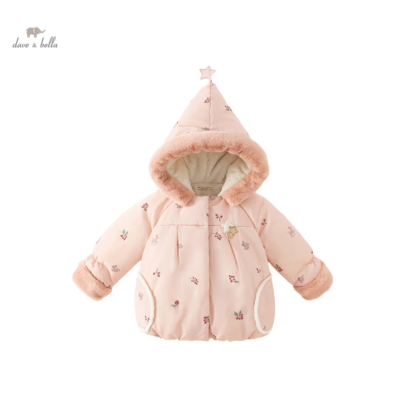 Dave Bella Children Girl\'s Parkas Clothes 2023 Winter New Fashion Casual Charm Lovely Outerwear Hooded Coat Outdoor DB4237787