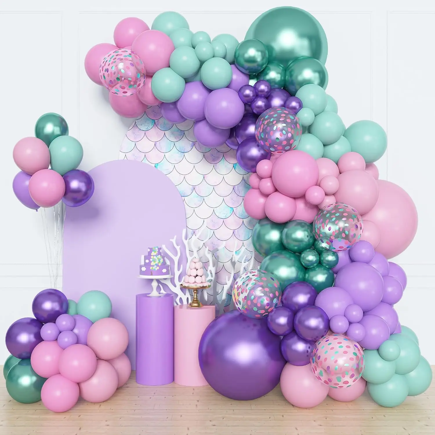 Meerjungfrau Ballon Bogen Set, Lila Rosa Grün Latex Metall Konfetti Ballon Dusche Ozean Thema Party Dekoration