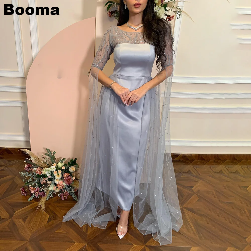 Booma Saudi Arabia Mermaid Evening Dresses O Neck Half Sleeves Formal Party Gowns for Women Ankle Length Wedding Guest Dress