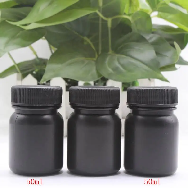 50ml / 50g Thick Black HDPE Bottle, plastic bottle, 50g wide mouth black plastic round bottles ni01