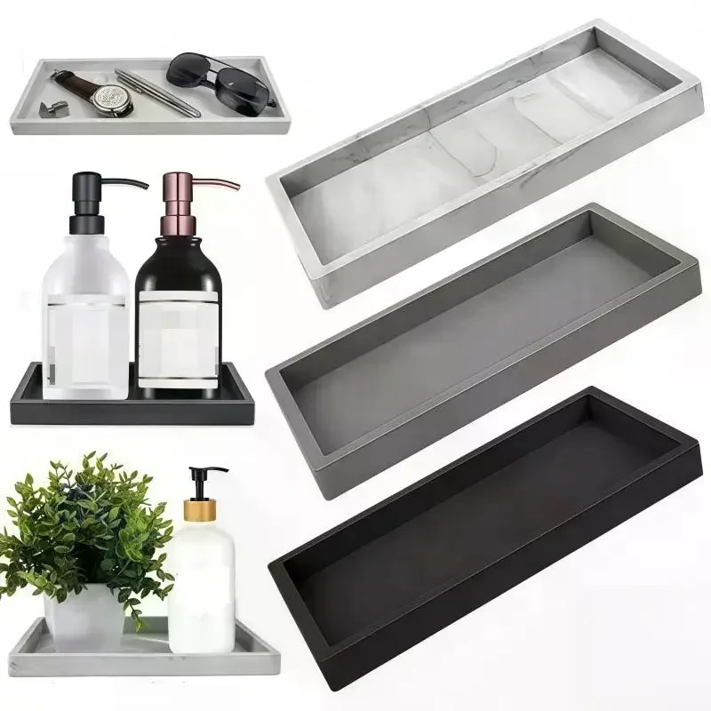 A Rectangular Silicone Aromatherapy Tray For Bathroom, Non-Porous Vanity Table, Marble Washbasin Tabletop Storage